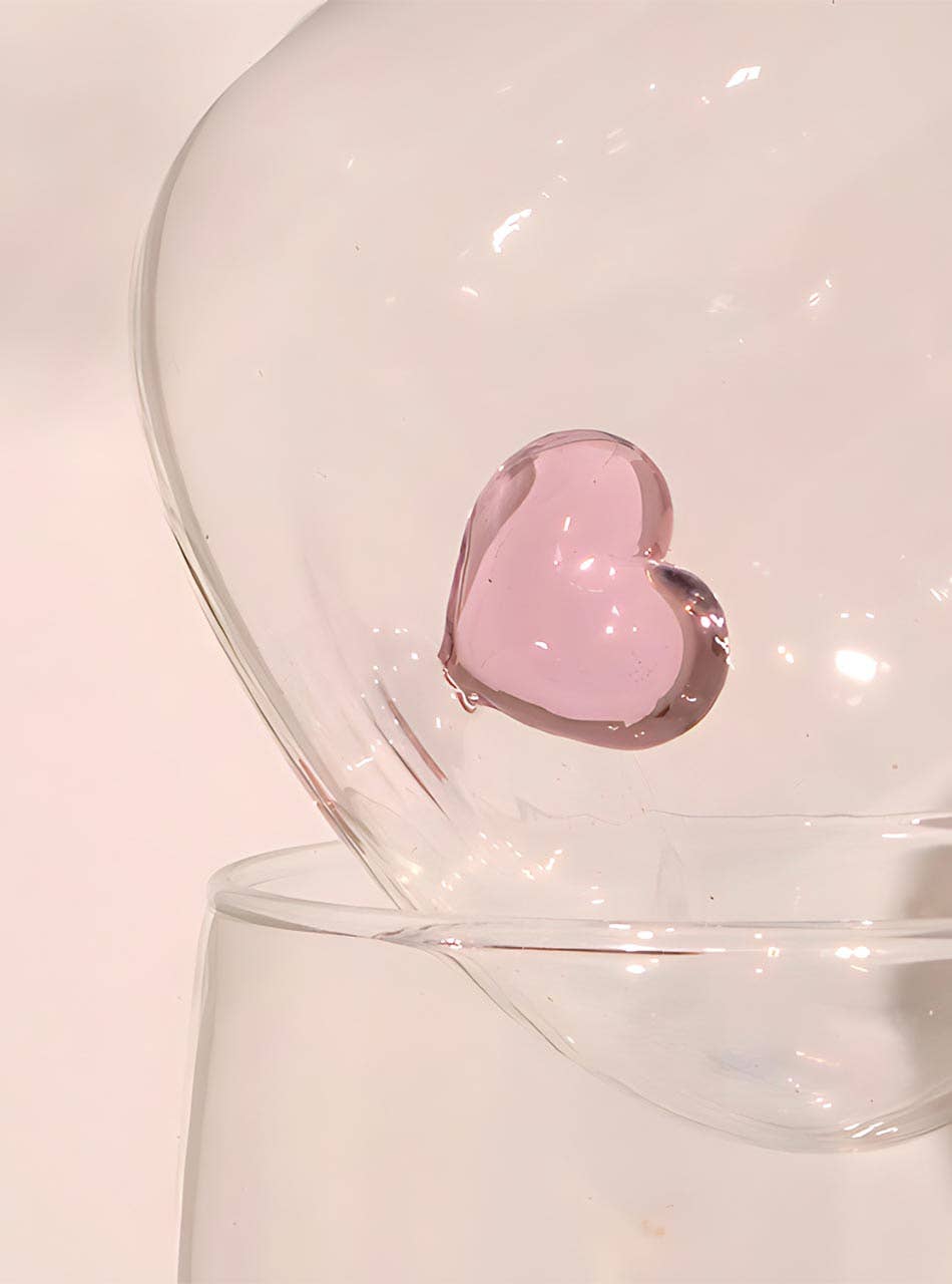 "L'amour" Heart Glass Cup – Tumbler with Heart Detail: Pink