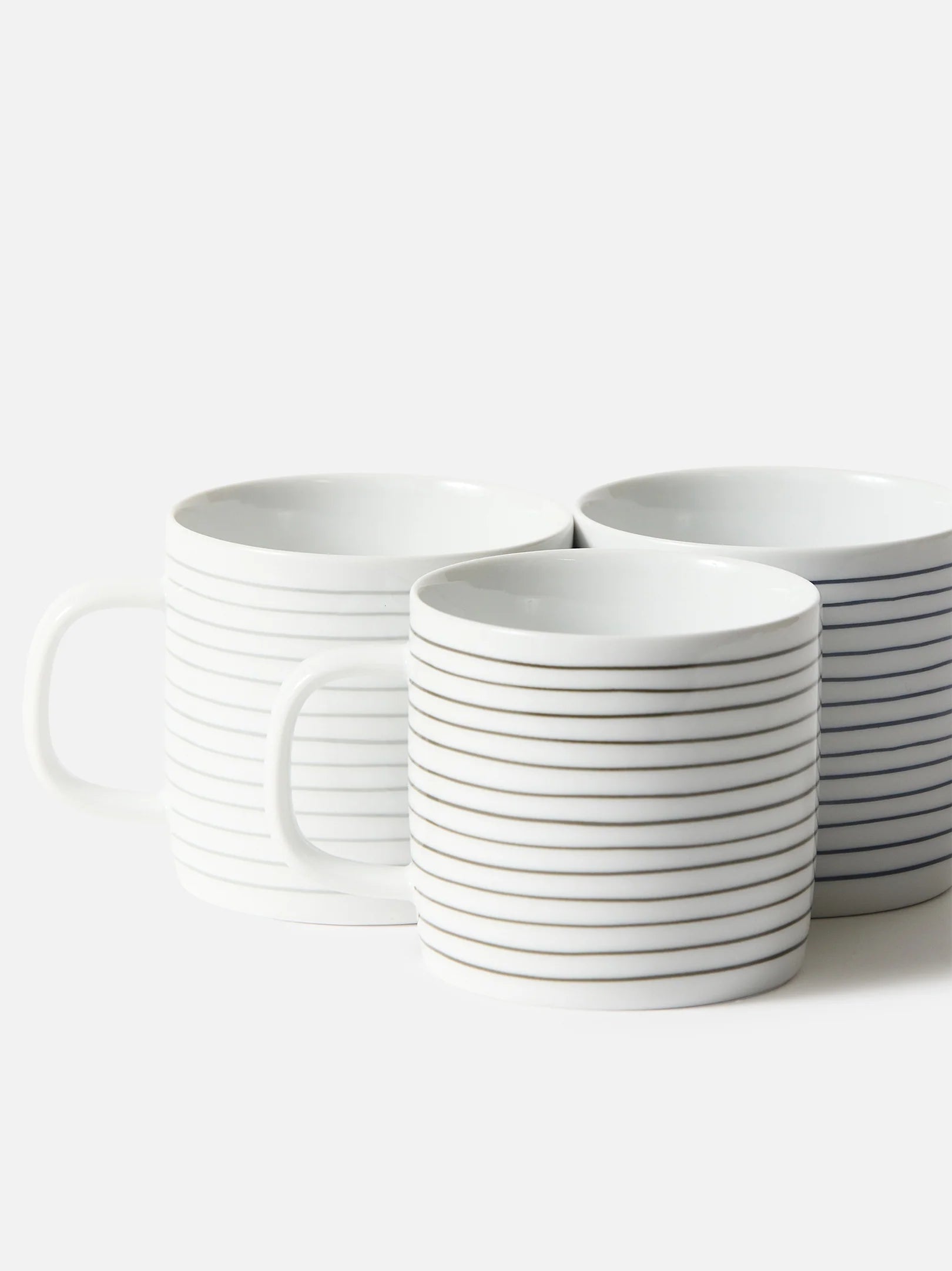 Porcelain Stripe Coffee Cup Set/4 - Grey/White