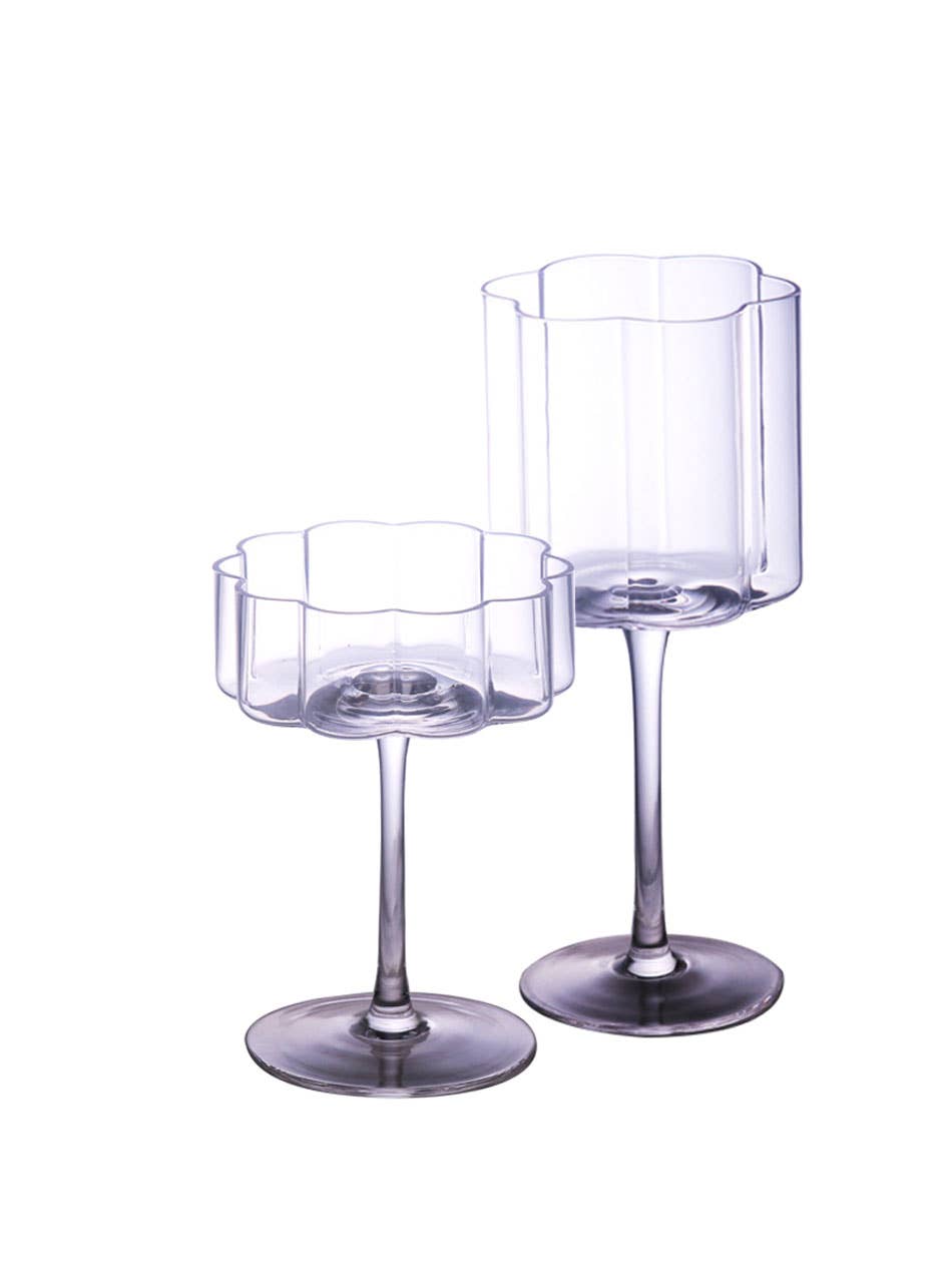 "Flower" Colourful Crystal Stemware – Wine & Cocktail Glasses: Cocktail / Clear