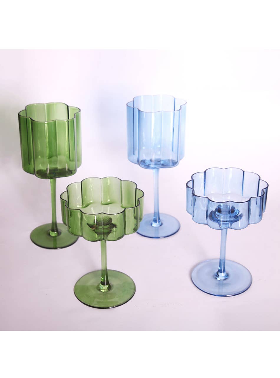 "Flower" Colourful Crystal Stemware – Wine & Cocktail Glasses: Wine Glass / Clear