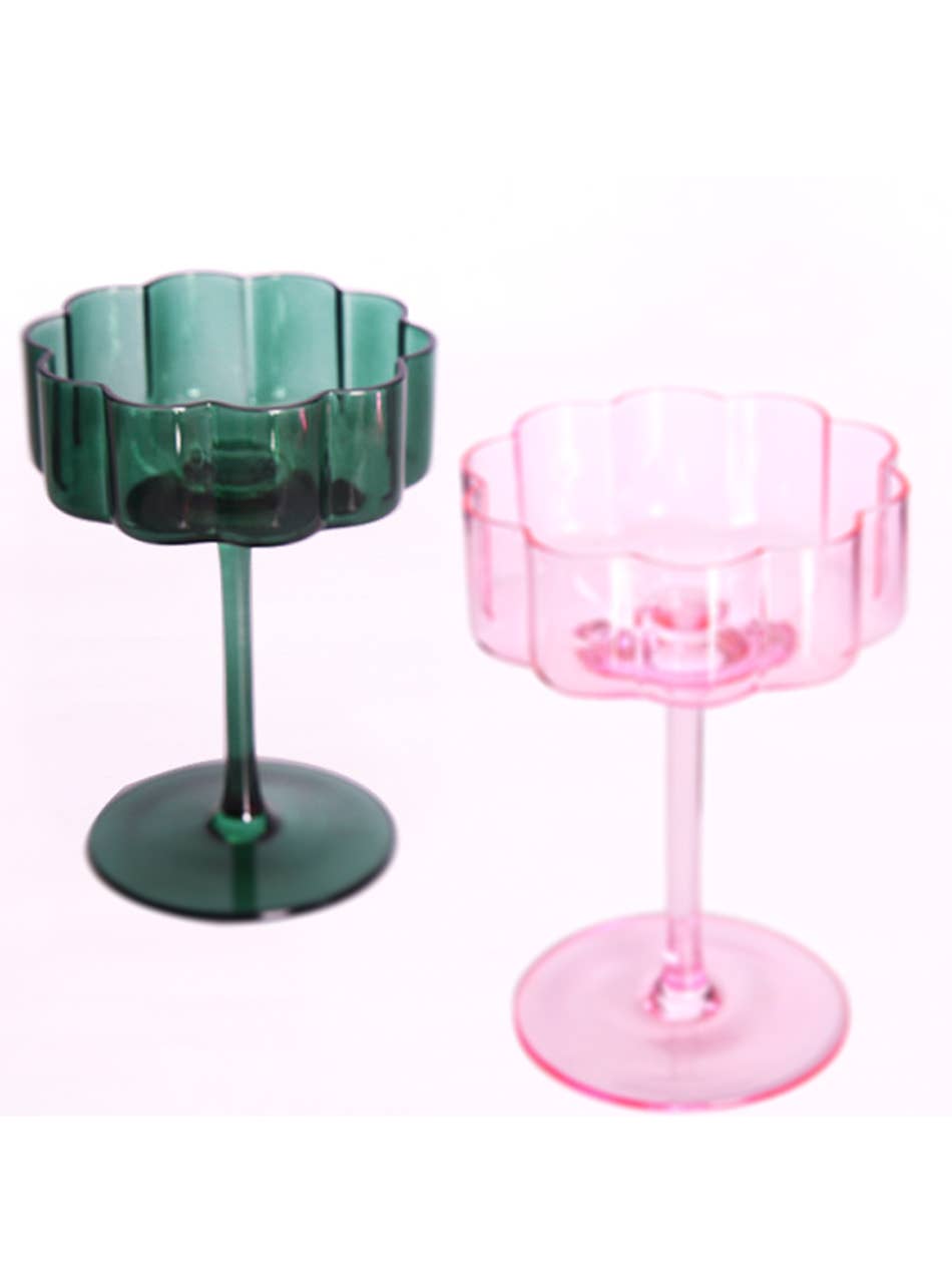 "Flower" Colourful Crystal Stemware – Wine & Cocktail Glasses: Wine Glass / Clear