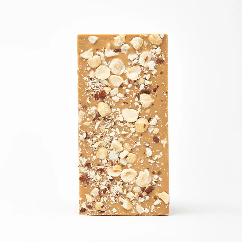 NZ Dry Roasted Hazelnut Caramelised White Chocolate Bar