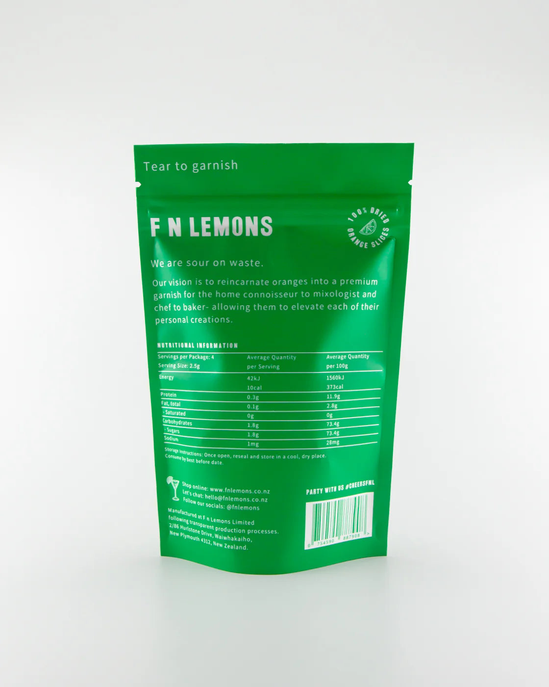 FN Lemons - Dried Orange Garnish - 8 slice pouch