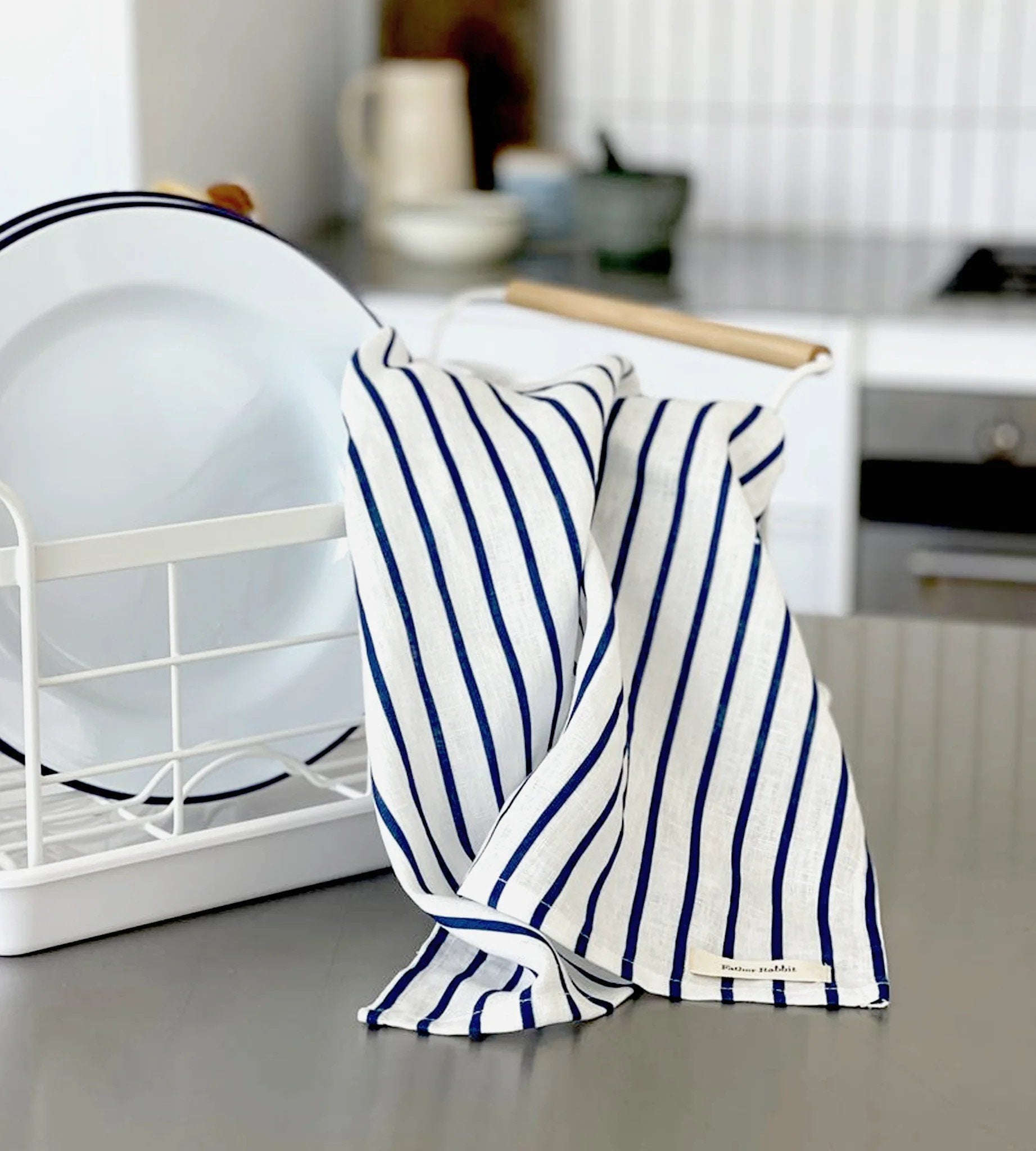 Father Rabbit | Tea Towel | French Nautical Navy Stripe
