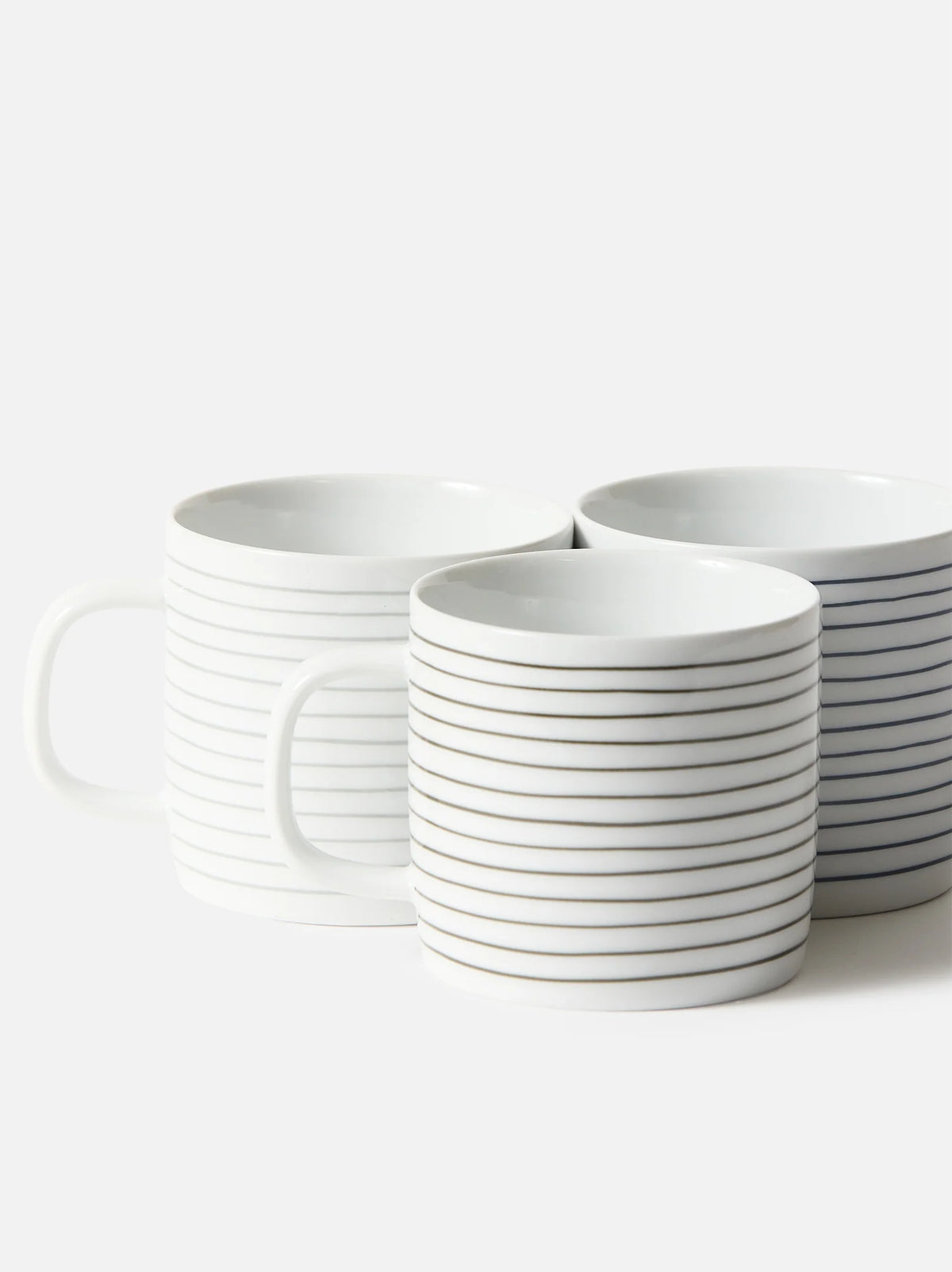 Porcelain Stripe Coffee Cup Set/4 - Grey/White