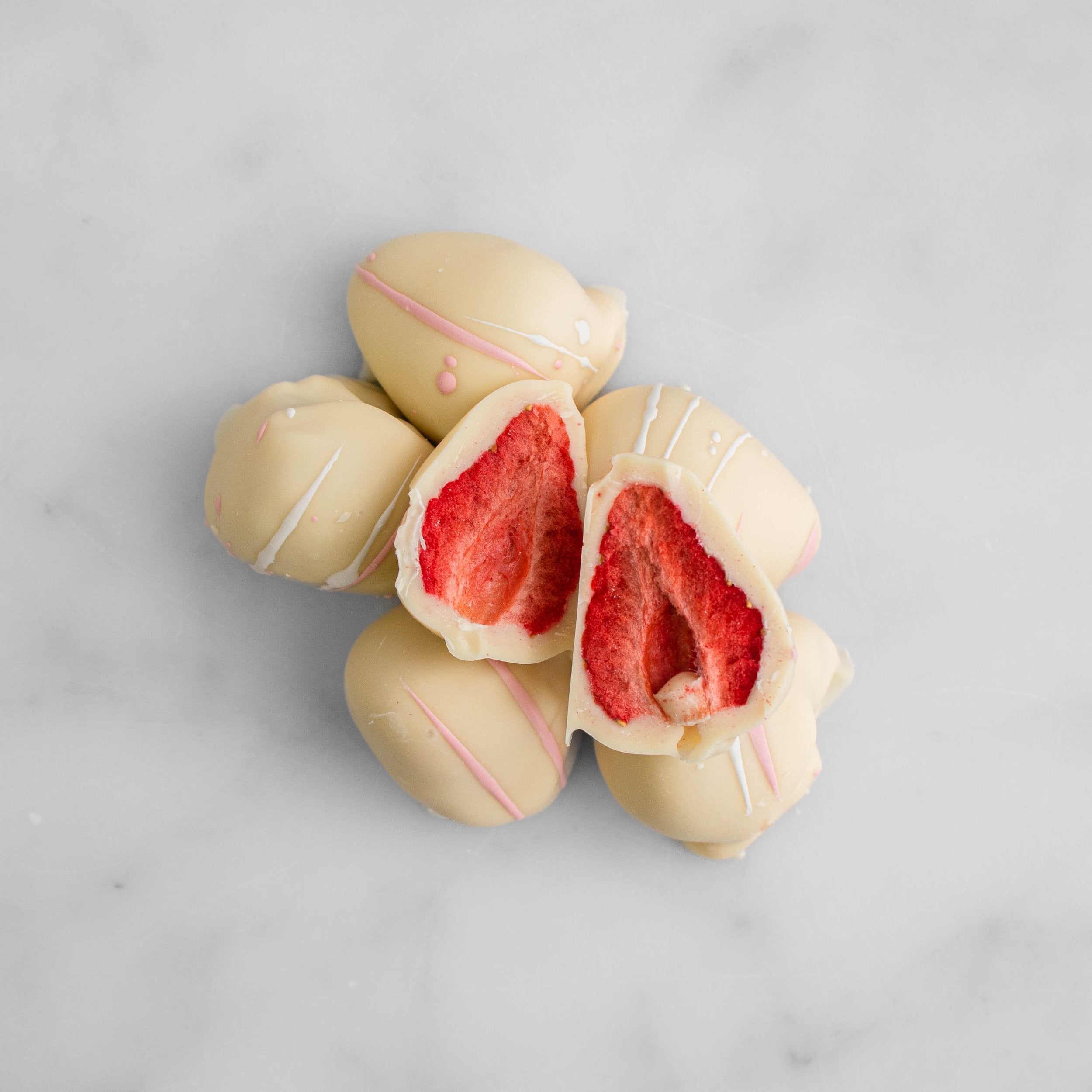 White chocolate freeze-dried strawberries