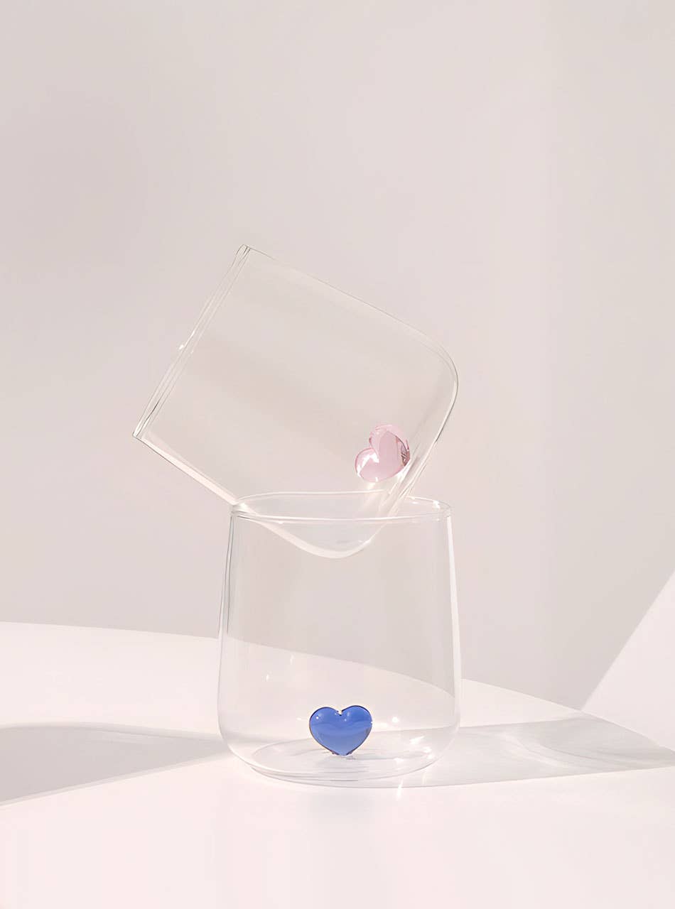 "L'amour" Heart Glass Cup – 280ml | Borosilicate Tumbler with Heart Detail: Pink